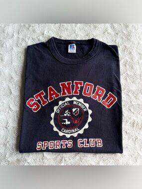 Vintage Stanford Shirt Tee Mens Large (Tag XL) Black Cardinal Russell Single 80s